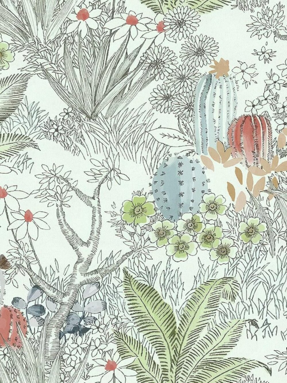 Vintage Cactus Peel and Stick Wallpaper fo Bedroom 17.7" x 118.1"